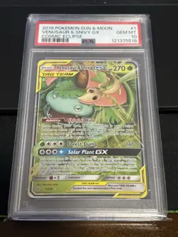 2019 POKEMON COSMIC ECLIPSE VENUSAUR & SNIVY GX #1 PSA 10 RARE TAG TEAM - Image 3