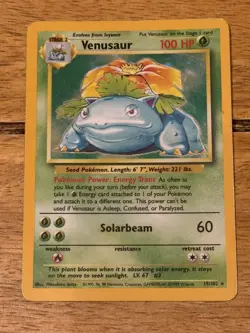 Pokemon Cards: Base Set Rare Holo: Venusaur 15/102 TCG 1999 WOTC Vintage - Image 1