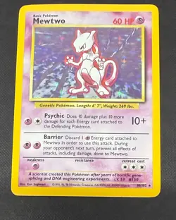 POKEMON TCG MEWTWO 10/102 BASE SET RARE HOLO LIGHT REAR DAMAGE NO PLAY - Image 1