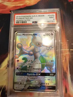 2019 POKEMON SUN & MOON HIDDEN FATES #SV59 FULL ART/MEWTWO GX PSA 9 - Image 1