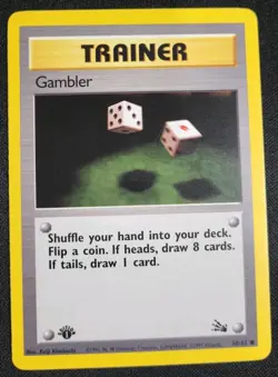 Pokemon 1st Edition Fossil - Trainer - Gambler 60/62 Common WoTC M/NM - Image 1