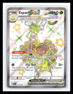 💥 Pokemon TCG Espathra EX Paldean Fates 214/091 Holo Shiny Ultra Rare - Image 1