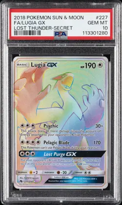 2018 POKEMON SUN & MOON LOST THUNDER SECRET #227 FULL ART/LUGIA GX PSA 10 - Image 1