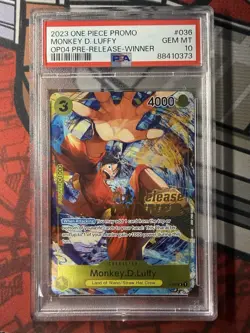 One Piece Monkey.D.Luffy Pre-Release Winner P-036 Promo - PSA 10 GEM MINT - Image 1
