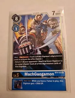 MachGaogamon BT4-032 Blue Rare Ultimate (Lv5) Digimon CCG Card NM Pack Fresh - Image 1
