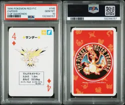 Zapdos Pokemon Playing Card Poker Red 4 Diamonds 1996 Nintendo Japanese PSA 10 - Image 3