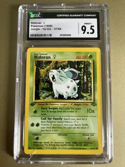 CGC 9.5 GEM MINT Nidoran Jungle 1st Edition Pokemon Card 57/64 - Image 1
