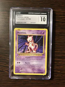 Mewtwo 51/108 Evolutions CGC 10 Gem Mint Pokemon Card Non Holo - Image 1
