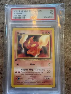 2001 Pokemon 1st Edition Neo Revelation Slugma 53/64 PSA 7 NM - Image 1