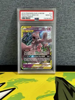 2019 Pokemon Sun & Moon Unified Minds #71 MEWTWO & MEW GX PSA 10 - Image 1