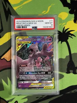 2019 Pokemon Sun & Moon Unified Minds #71 MEWTWO & MEW GX PSA 10 - Image 3