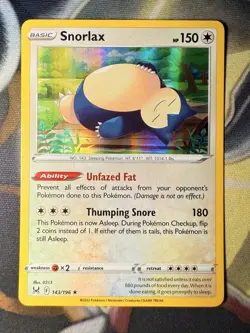 Pokemon TCG Snorlax 143/196 Lost Origin Holo Reverse LP - Image 1