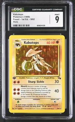 CGC 9 MINT Kabutops 1999 Fossil 1st Edition 9/62 Holo Pokemon Card - Image 1
