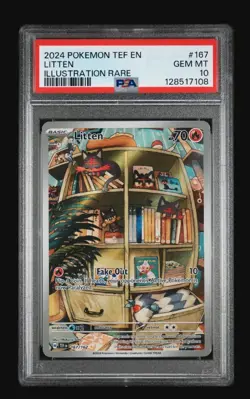Pokemon 2024 Tef en Litten Illustration Card 167/162 PSA 10 Temporal Forces - Image 1
