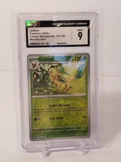 Graded Pokemon Card ENG Twilight Masquerade Leafeon 011/167 Reverse Holo CGC 9 - Image 2