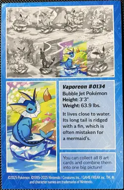 PUZZLE PIECE Vaporeon #134 - Scarlet & Violet Prismatic Pokemon Art Card 2025 - Image 2