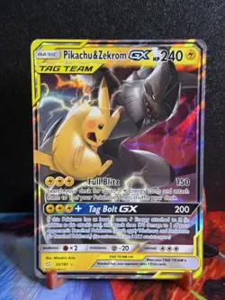 2019 POKEMON SUN & MOON TEAM UP #33 PIKACHU & ZEKROM GX NEAR MINT - Image 1
