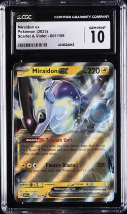 2023 POKEMON SCARLET & VIOLET #081 MIRAIDON EX CGC 10 GEM MINT - Image 1