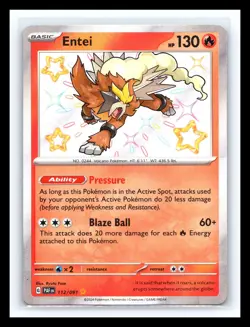 💥 Entei - # 112/091 Pokemon TCG SV: Paldean Fates Baby Shiny Rare Holo 2024 - Image 1