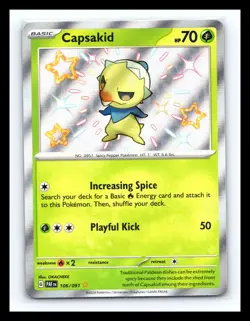 💥 Capsakid - # 106/091 Pokemon TCG SV: Paldean Fates Baby Shiny Rare Holo 2024 - Image 1