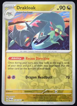 Pokemon TCG Drakloak 129/167 Twilight Masquerade Reverse Holo Common Card - LP - Image 1