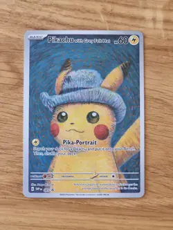 Pikachu Van Gogh Museum Portrait Gray Felt Hat 085 ART Paper Card for Display NM - Image 1