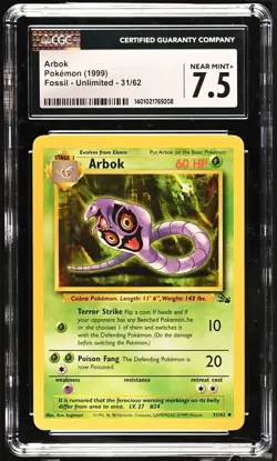 ARBOK (1999) POKEMON FOSSIL - UNLIMITED 31/62 (NON-HOLO) CGC 7.5 - Image 1