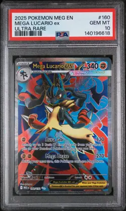 2025 Pokemon Meg En-Mega Evolution #160 Mega Lucario Ex Ultra Rare PSA 10 - Image 1