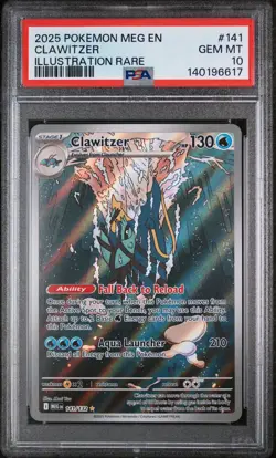 2025 Pokemon Meg En-Mega Evolution #141 Clawitzer Illustration Rare PSA 10 - Image 1