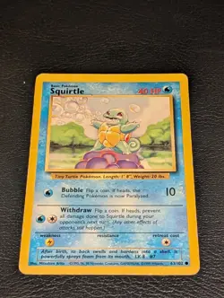 Squirtle 63/102 Base Set Unlimited WOTC Pokemon Card Vintage LP English TCG - Image 1