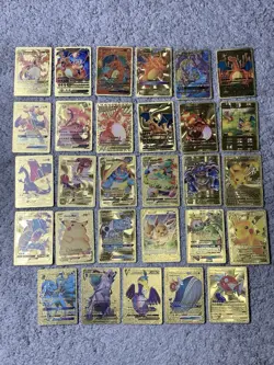 Set of 29 Charizard,Snorlax&More Rare Gold Accent Foil Fan Art Cards - Image 1