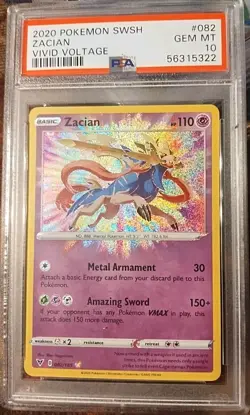 2020 Pokemon SWSH Vivid Voltage Zacian Card #082/185 PSA 10 - Image 1