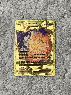 Charizard V HP508 Wild Flames Unique Gold Foil Fan Art Display Card NM! - Image 1