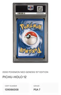 Pokemon Neo Genesis 1st Edition Pichu Holo Rare Card 12/111 PSA 7 NM new Cert - Image 2