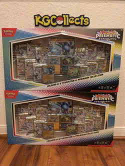2 x Pokemon Prismatic Evolutions Lucario ex and Tyranitar ex Premium Collection - Image 1