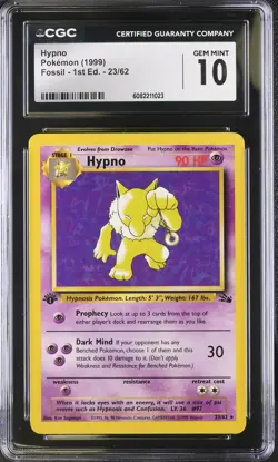 CGC 10 Hypno 23/62 Rare 1st Edition Fossil Pokemon Card - Image 1