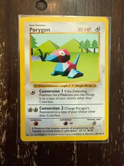 SHADOWLESS Porygon 39/102 Pokemon TCG Card Vintage 1999 WOTC Base Set LP Matt - Image 1