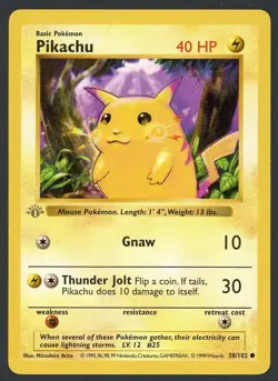 LP Pikachu (1st Ed.) Gray Stamp Error Base Set 58/102 Pokemon Card B13 - Image 1