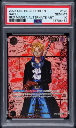 2025 ONE PIECE OP13-CARRYING ON HIS WILL RED MANGA ALTERNATE ART SABO PSA 10 - Image 1