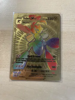 Fan Art - Scizor Vmax Rainbow PH 320 193/189 Gold Foil Textured Pokemon Card - Image 1