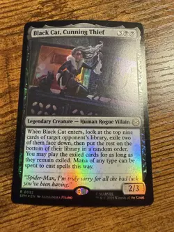MTG Magic The Gathering Spider-Man Rare FOIL Black Cat Cunning Thief - Image 1