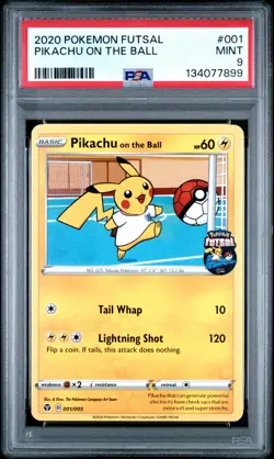2020 POKEMON FUTSAL #001 PIKACHU ON THE BALL PSA 9 - Image 1
