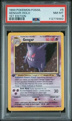 PSA 8 Gengar Holo 1st Edition #5 1999 Pokemon Fossil NM-MT 5/62 - Image 1