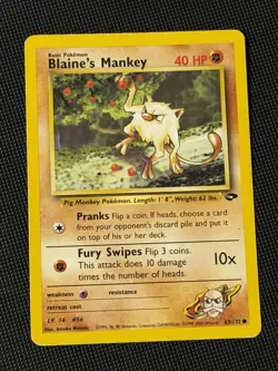 Blaine's Mankey # 63/132 Gym Challenge Non Holo Pokemon 2000 Vintage - Image 1
