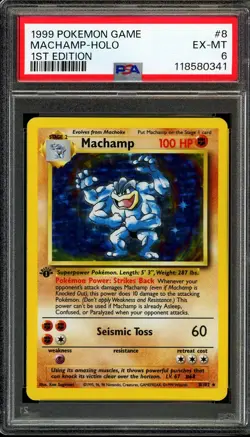 - PSA 6 - Machamp Holo 8/102 1st edition 1999 Pokemon Game Base Set - Image 1