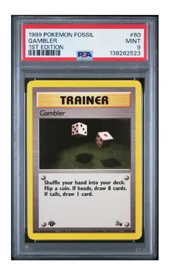 PSA 9 MINT 1999 POKEMON FOSSIL | 1ST EDITION GAMBLER 60 - Image 1