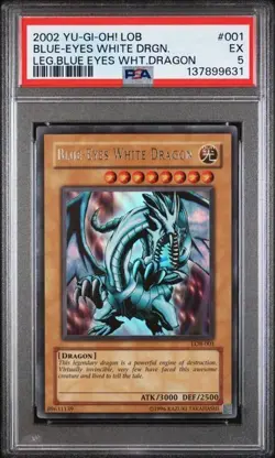 2002 Yu-Gi-Oh! Blue-Eyes White Dragon LOB-001 Ultra Rare PSA 5 Original Vintage - Image 1