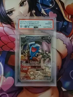 Team Rockets Wobbuffet 203 Destined Rivals ETB Promo Card Pokemon Center PSA 10 - Image 1