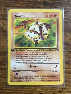 Pokemon TCG Mankey Jungle Card 55/64 Regular Common 1st Edition - Image 1