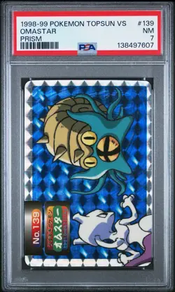 PSA 7 2025 CERT POP 4 MEWTWO VS OMASTAR PRISM 1998-99 POKEMON TOPSUN VS #139 - Image 1